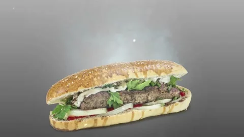 Lule kebab in bread on gray background Stock Footage 135176921