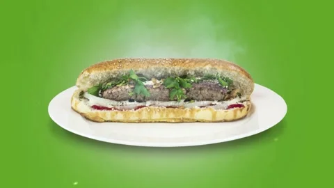Lule kebab in bread on green background direction from top to center Stock Footage 135126239