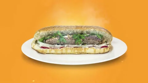 Lule kebab in bread on orange background direction from top to center Stock Footage 135126461