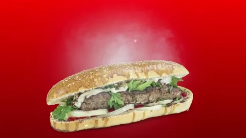 Lule kebab in bread on red background Stock Footage 135177177