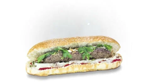 Lule kebab in bread on white background position from bottom to center Stock Footage 135073230