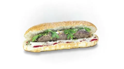 Lule kebab in bread on white background position from top to center Stock Footage 135073310