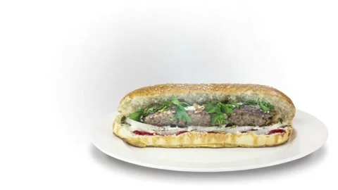 Lule kebab in bread on white background direction from right to center Stock Footage 135127582