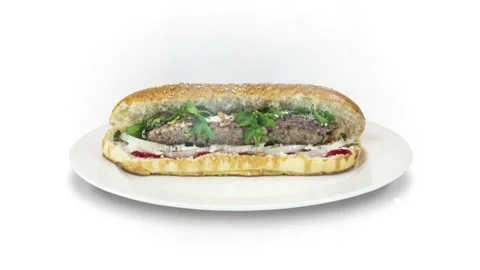 Lule kebab in bread on white background direction from top to center Stock Footage 135127587
