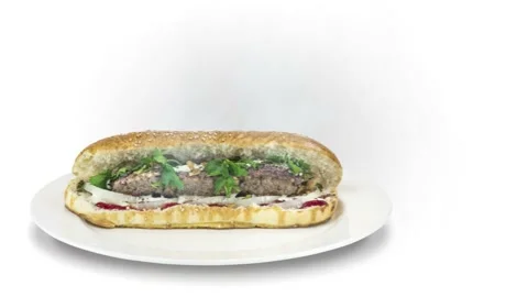 Lule kebab in bread on white background direction from left to center Stock Footage 135127588