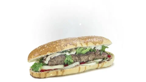 Lule kebab in bread on white background Stock Footage 135177227