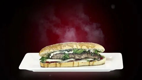 Lule kebab in bread on white plate on dark background Stock Footage 135140538