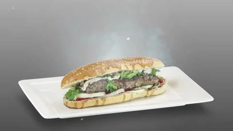 Lule kebab in bread on white plate on gray background Stock Footage 135153135