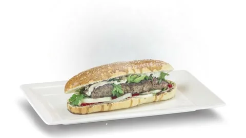 Lule kebab in bread on white plate on white background Stock Footage 135154152