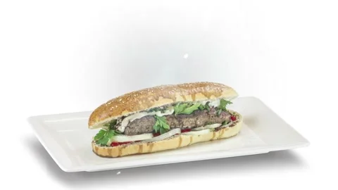 Lule kebab in bread on white plate on white background Stock Footage 135154156