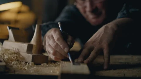 Lumber, civil engineer Carefully marks marks with a pencil draws a line In t Stock Footage 243001161