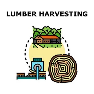 Lumber harvesting process converting forest timber into wood Stock Illustration