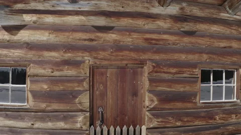 Lumber Log Cabin Snow Cold Environment Winter closup Stock Footage 145925981