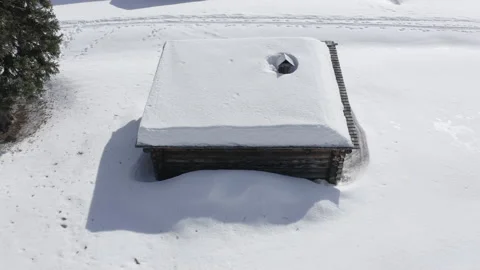 Lumber Log Cabin Snow Cold Environment Winter above shot Stock Footage 145927183