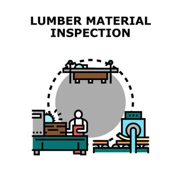 Lumber material inspection process with a worker evaluating wood Stock Illustration