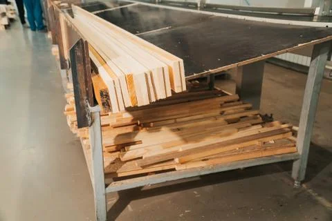 The lumber is ready to be sent to the loading workshop. A stack of new wooden Stock Photos