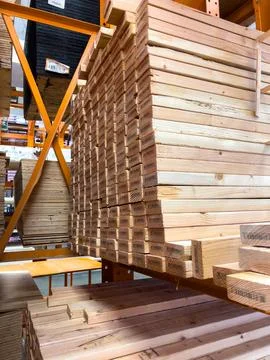 Lumber Storage Racks in Hardware Warehouse Stock Photos