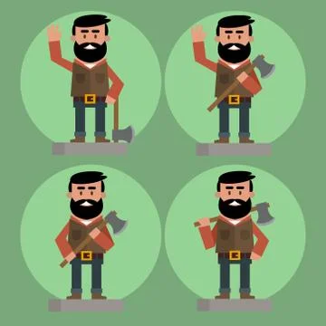 Lumberjack avatars set Stock Illustration