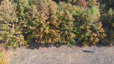 Lumberjack with axe walking next to beautiful deciduous tree forest Stock Footage 119477929