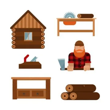 Lumberjack cartoon tools icons vector illustration Stock Illustration