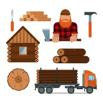 Lumberjack cartoon tools icons vector illustration Stock Illustration