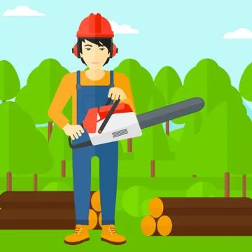 Lumberjack with chainsaw Stock Illustration