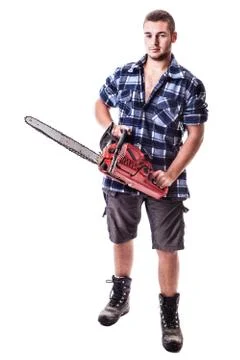 Lumberjack with chainsaw Stock Photos