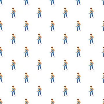 Lumberjack with chainsaw repeating pattern on white background Illustrazione stock