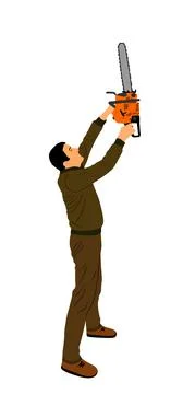 Lumberjack with chainsaw vector illustration isolated on white Stock Illustration