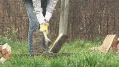 The Lumberjack Is Cutting Wood Or Firewood With Axe Outdoors. Stock Photo,  Picture and Royalty Free Image. Image 97231743.