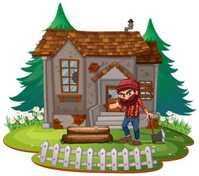 Lumberjack in front of old house Stock Illustration