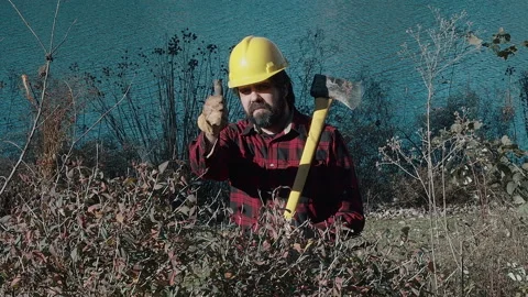 Lumberjack giving thumbs up Stock Footage 143618072