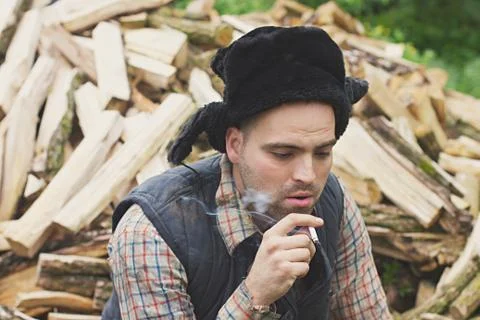 Lumberjack in the hat 스톡 사진