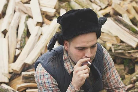 Lumberjack in the hat 스톡 사진