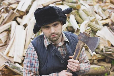Lumberjack in the hat 스톡 사진