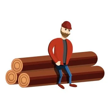 Lumberjack on log stack icon, cartoon style 스톡 일러스트