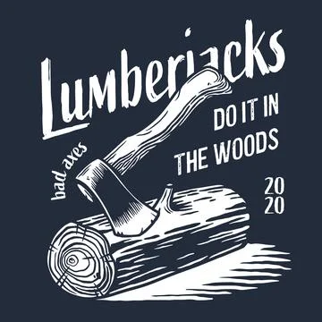 Lumberjack log, wood or timber with rings and ax Stock Illustration
