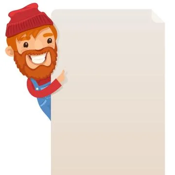 Lumberjack looking at blank poster Stock Illustration