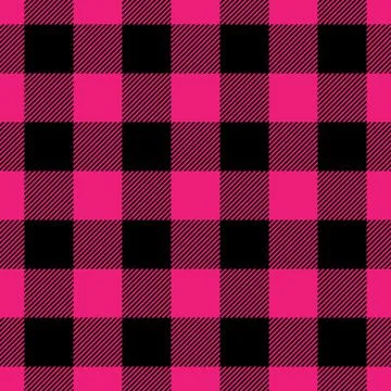 Lumberjack plaid pattern in pink and black. Seamless vector pattern. Simple Stock Illustration
