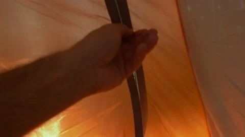 Lumberjack setting up camping and chopping firewood Stock Footage 162515570