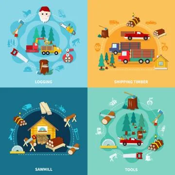 Lumberjack Square Icon Set Illustration