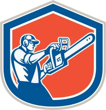 Lumberjack tree trimmer arborist chainsaw shield Stock Illustration
