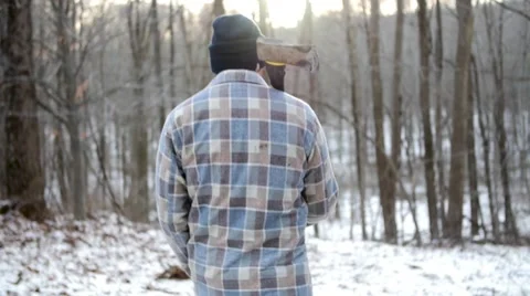 Lumberjack Walking Into Forest with Axe Video stock 58132541