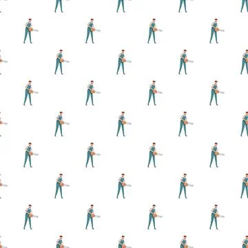 Lumberjack worker holding chainsaw repeating pattern Stock Illustration
