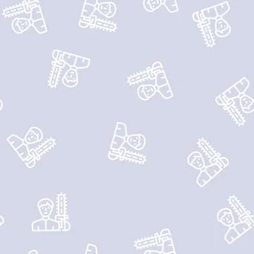 Lumberjack worker line vector seamless pattern flat Illustrazione stock