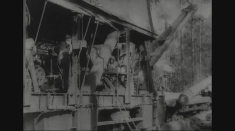 Lumberjacks working in sawmill Stock Footage