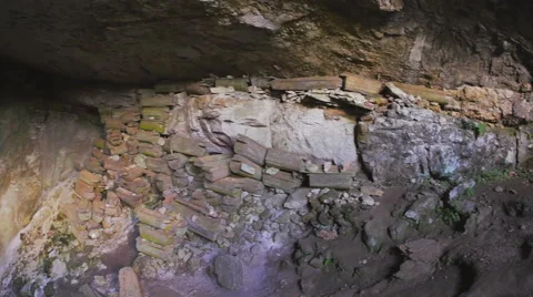Lumiang cave in Sagada, Philippines with wooden coffins stacked near entrance Video stock 59164884