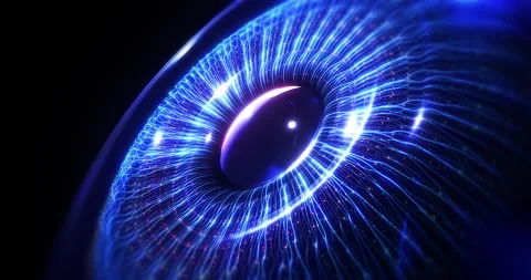Luminous Abstract Eye with Glowing Technology Optical Fibers. Stock Footage 331864467