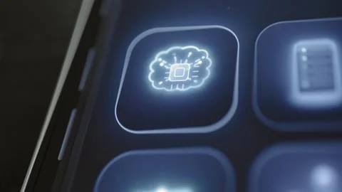 Luminous AI brain chip occupies selected tile Stock Footage 344105316