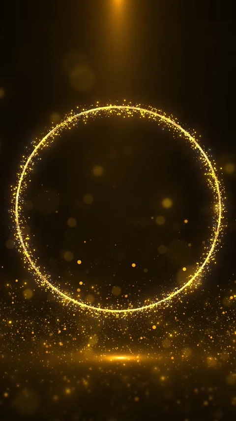 A luminous amber circle surrounded glittering specks warm floating lights Stock Footage 341026978